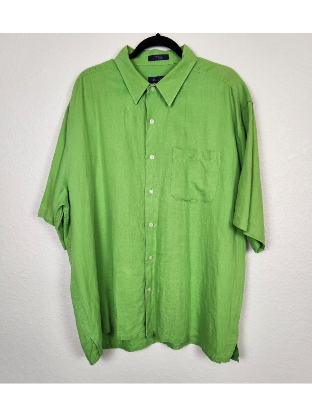 Alan‎ Flusser Men's 100% Linen Lime Green Short Sleeve Button Up Shirt, XXL